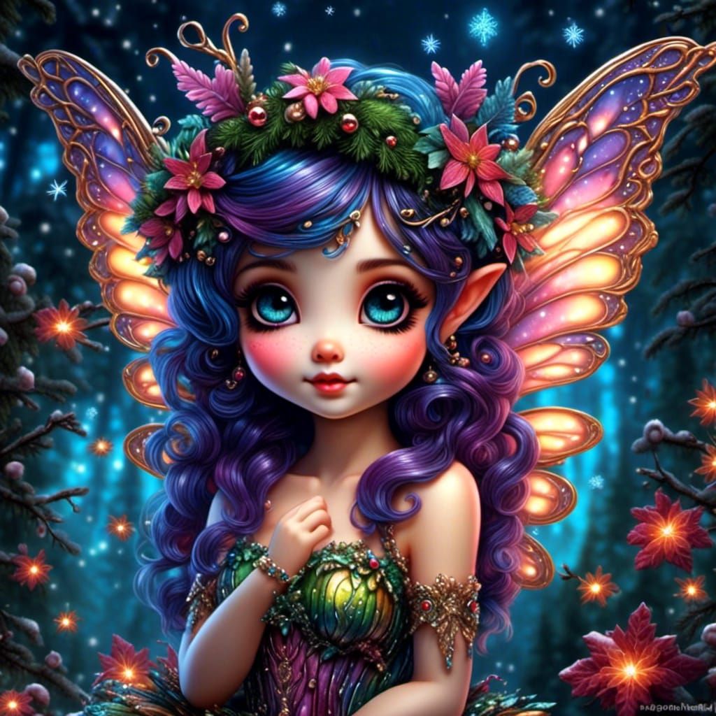 Hyperdetailed Ink Art of a Christmas Fairy