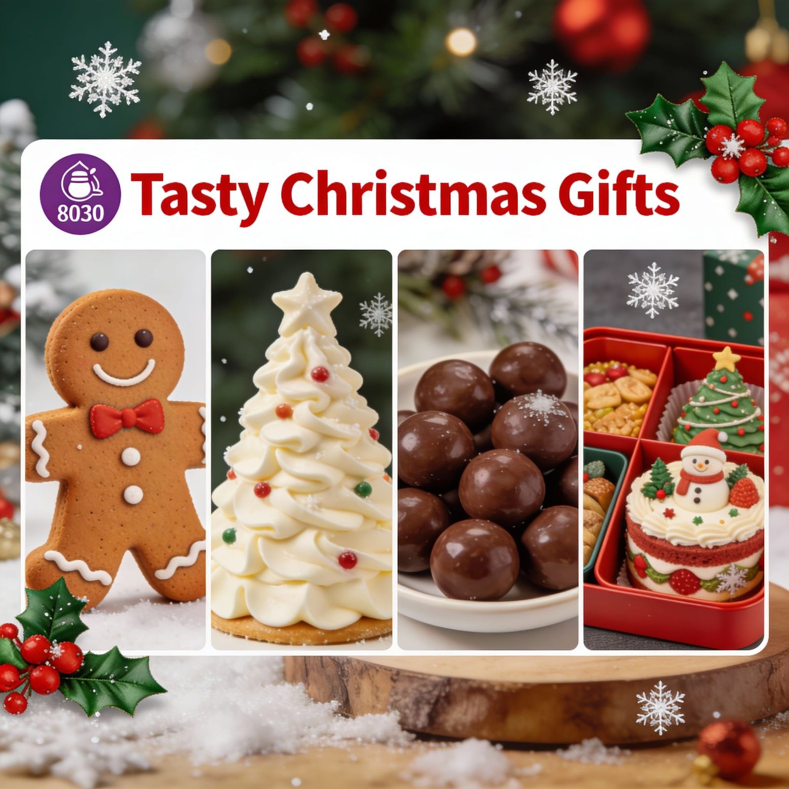 Realistic Christmas Banner with Gifts and Logo