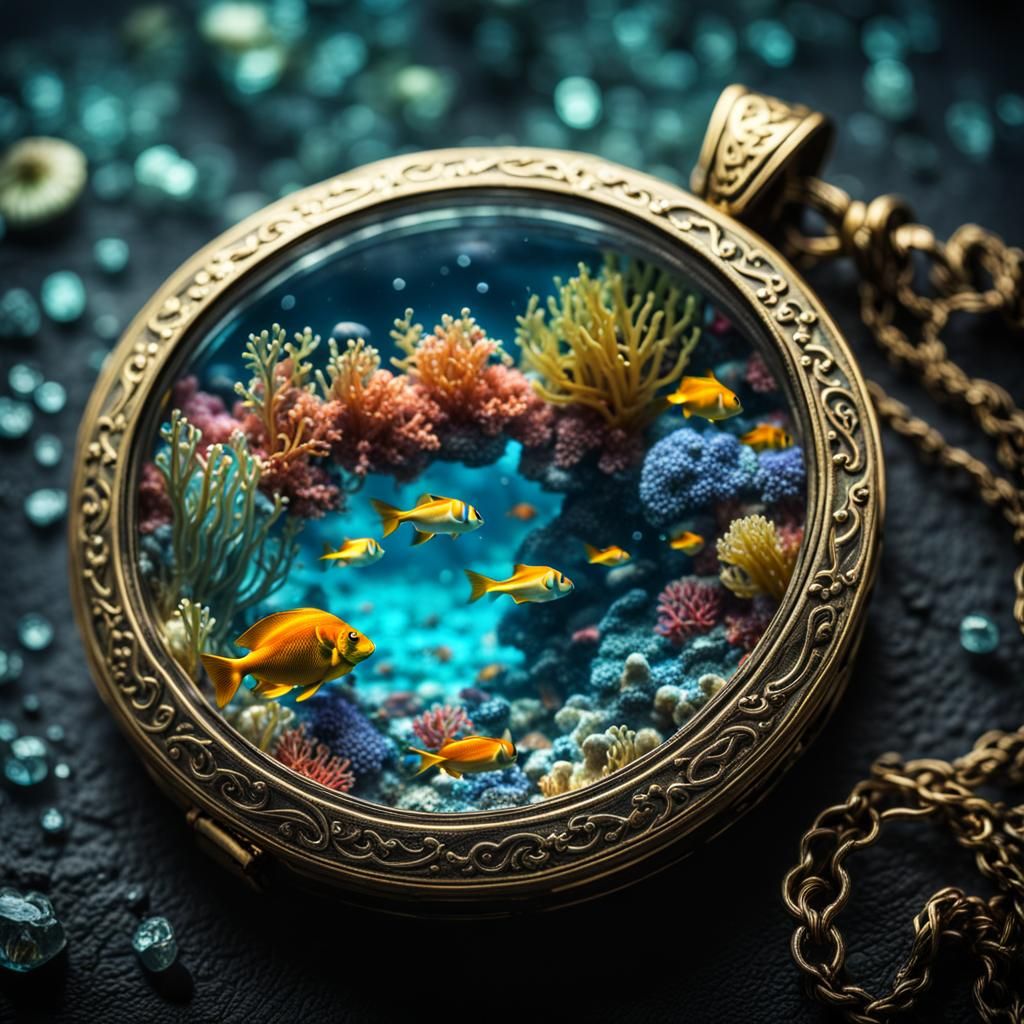 Vibrant Underwater Scene Inside Open Locket