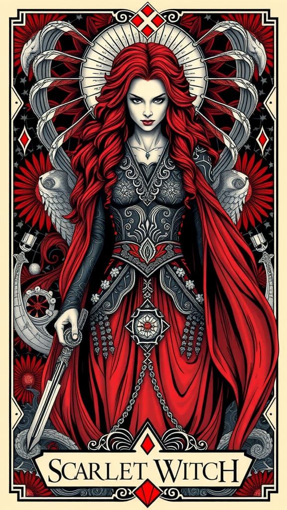 Scarlet Witch Tarot Card with Intricate Details