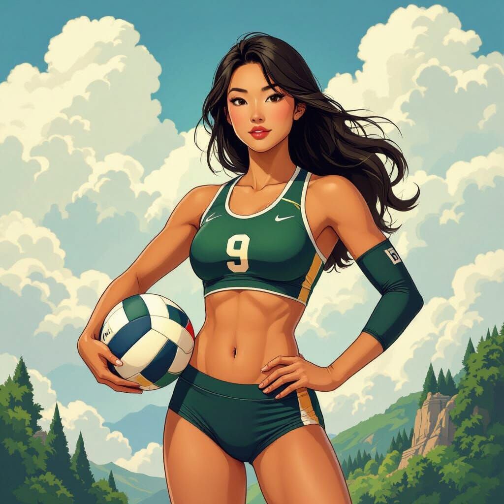 Volleyball at Mount Olympus in Art Nouveau Style