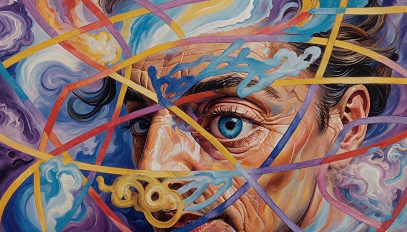 Surreal Face in a Swirling Vortex of Colors