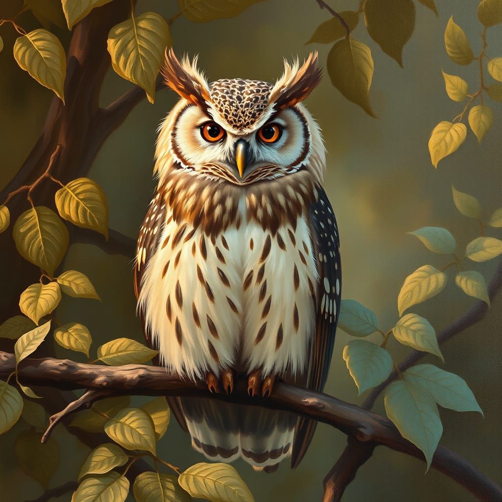 Owl Portrait in Earth Tones as Oil Painting