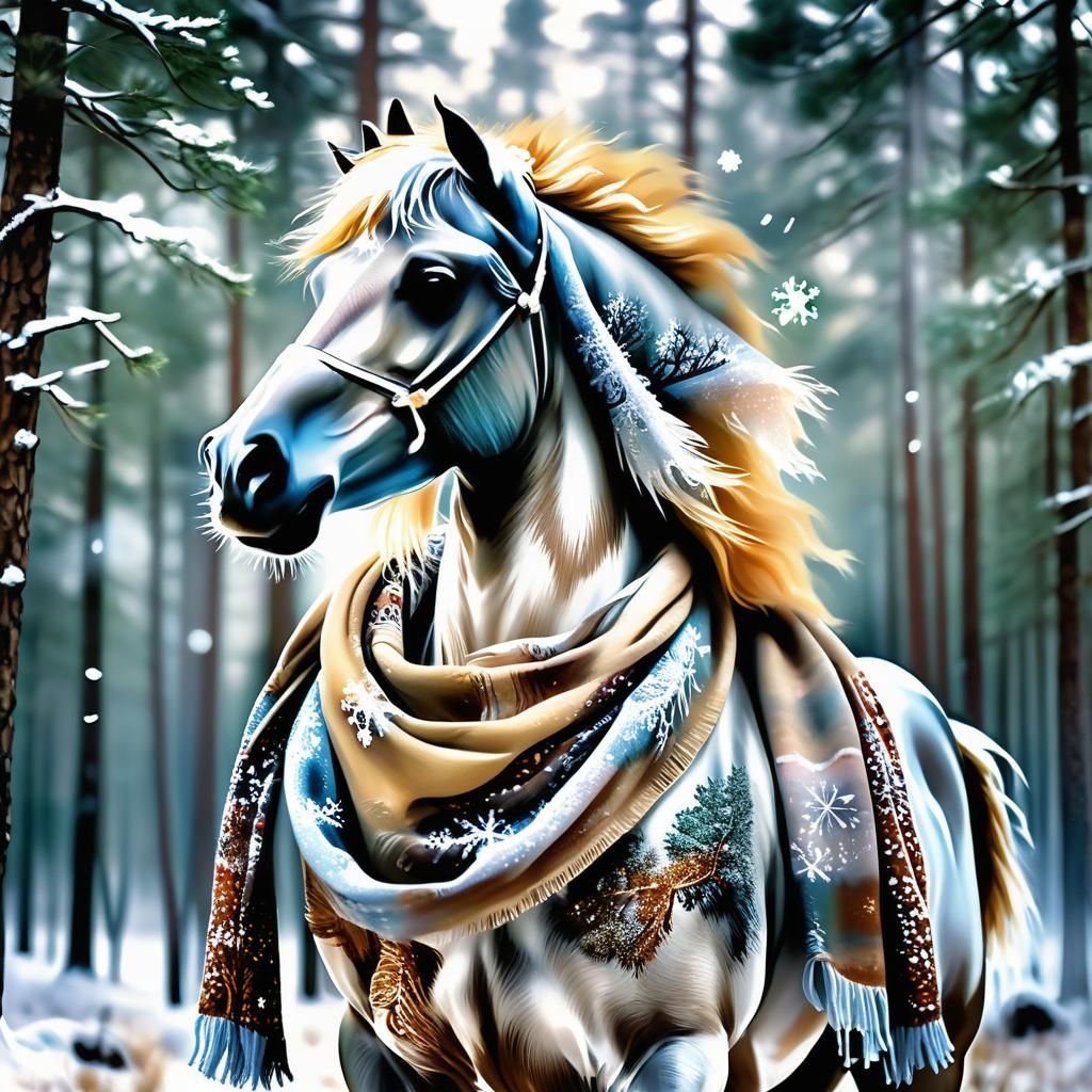 Icy Winter Centaur in Detailed Oil Painting