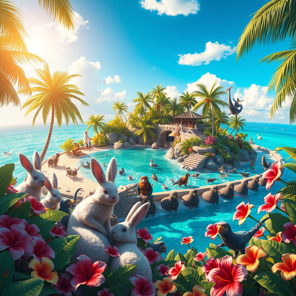 Animal Paradise: Lush Island Fantasy in Photorealistic Style