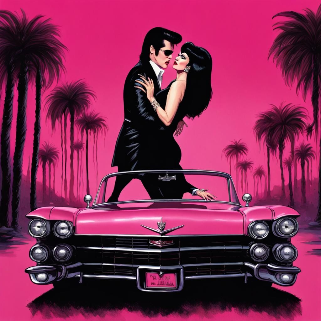 Elvira and Elvis on a Date, Detailed Matte Painting