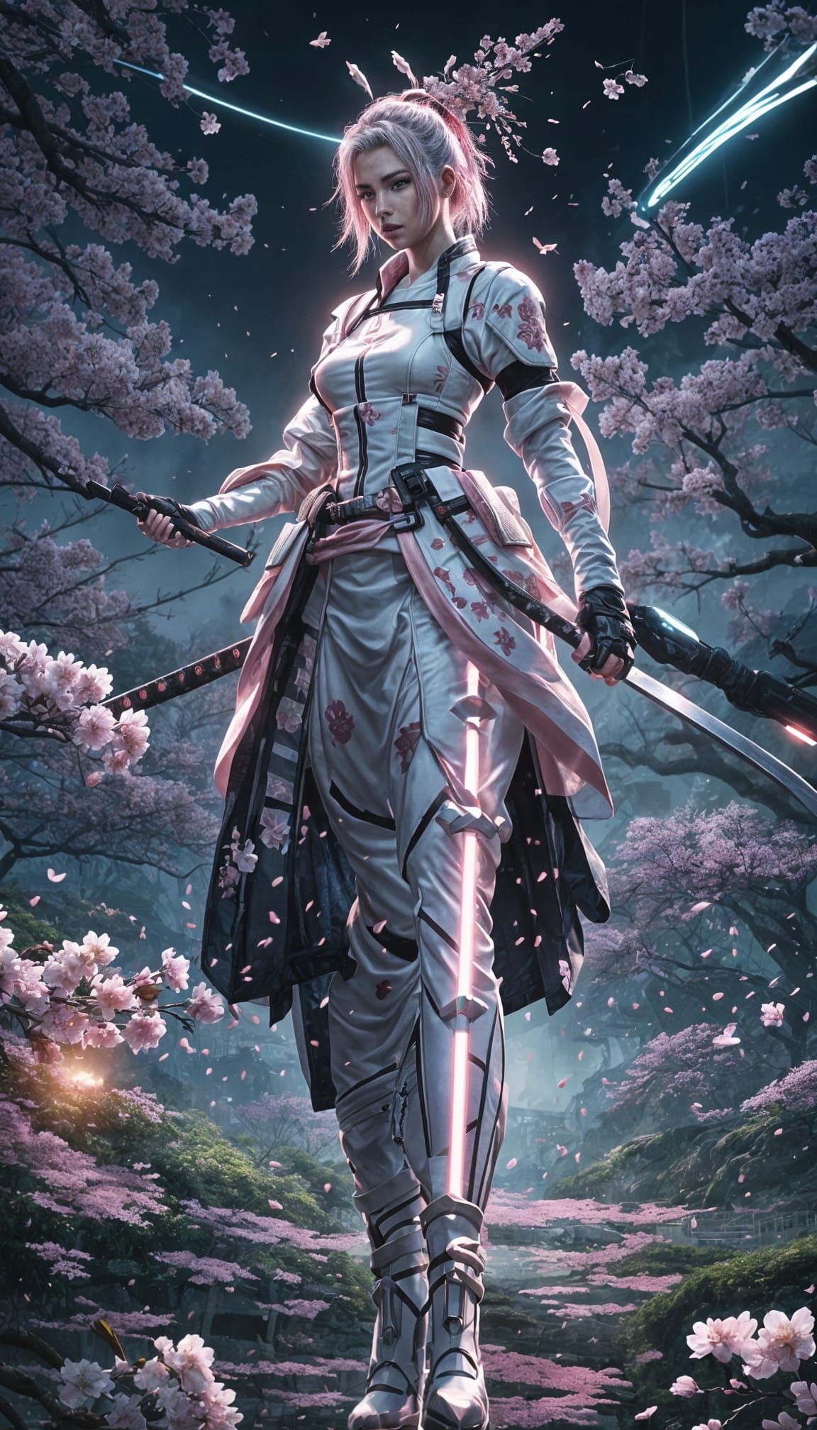 Cherry Blossom Samurai Woman in Anime Art