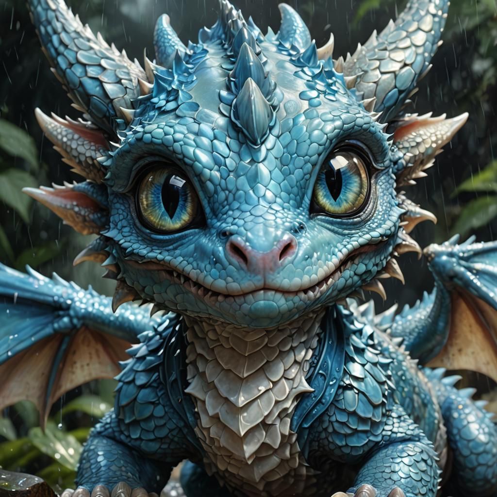 Pastel Blue Baby Dragon Portrait in Anime Style