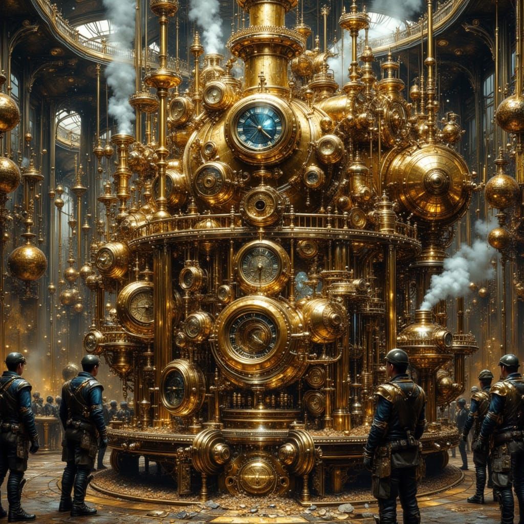 Hyper-Realistic Steampunk Machine with Brass Details