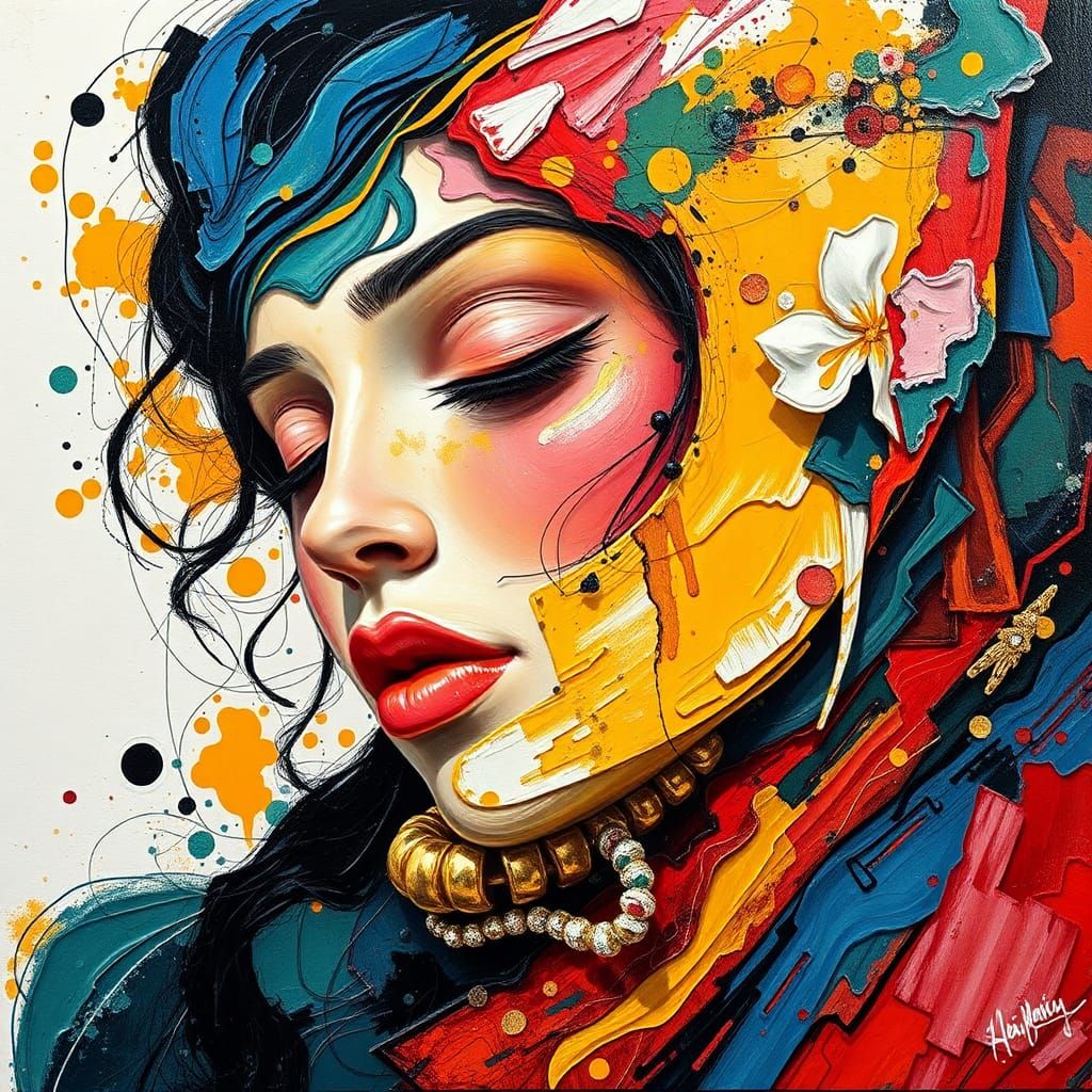 Abstract Painting with Complementary Colors and Fine Details