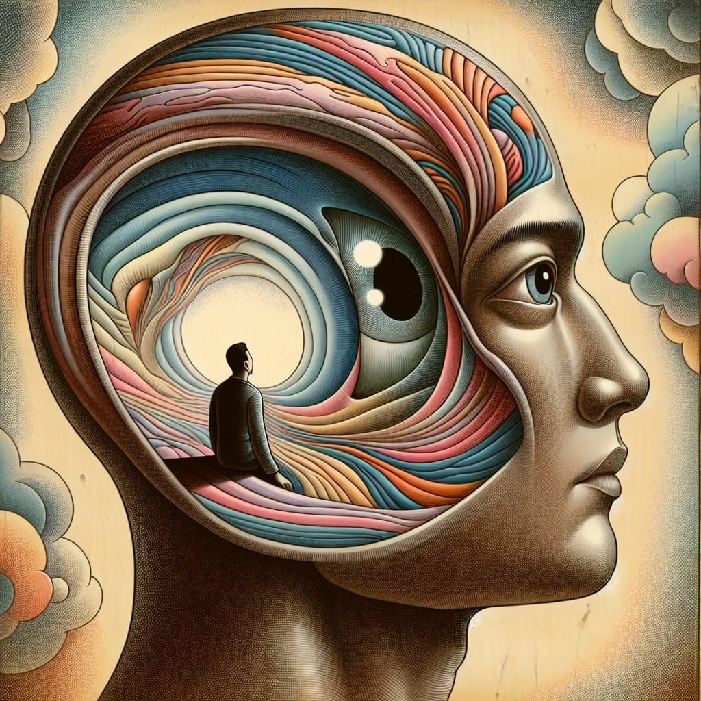 Surreal Man in Human Head Illustration