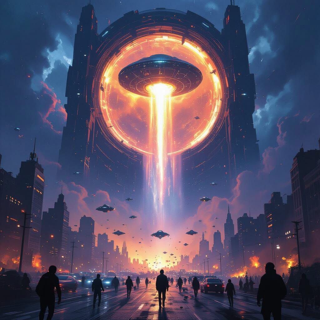 Aliens Descend Through Interstellar Gate Above Chaotic Earth