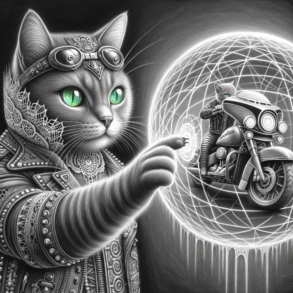 Anthropomorphic Cat in Haitian Motorcycle Fashion