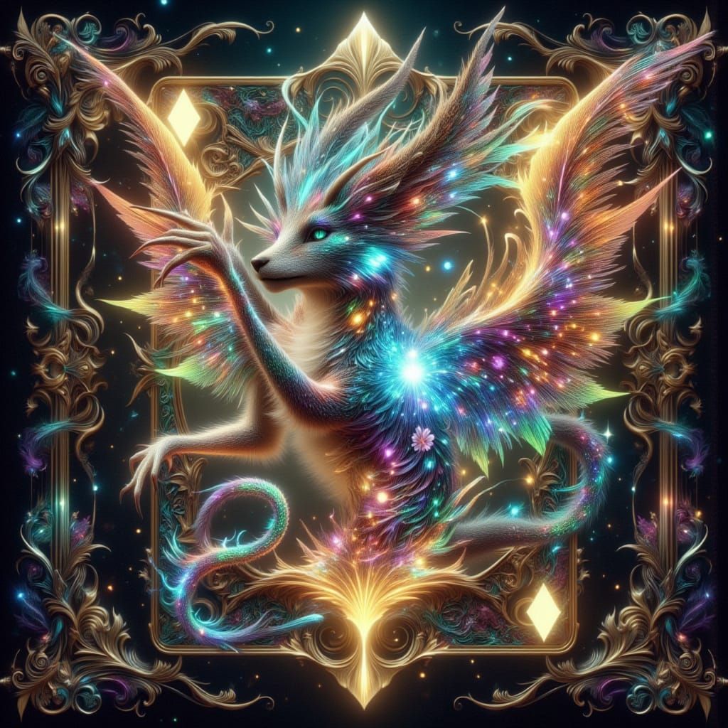 Iridescent Winged Creature Emerges From Mystical Card