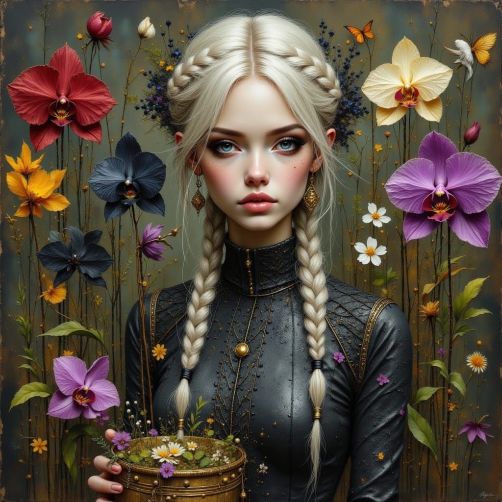 Woman with Orchid in Ash Thorp Style