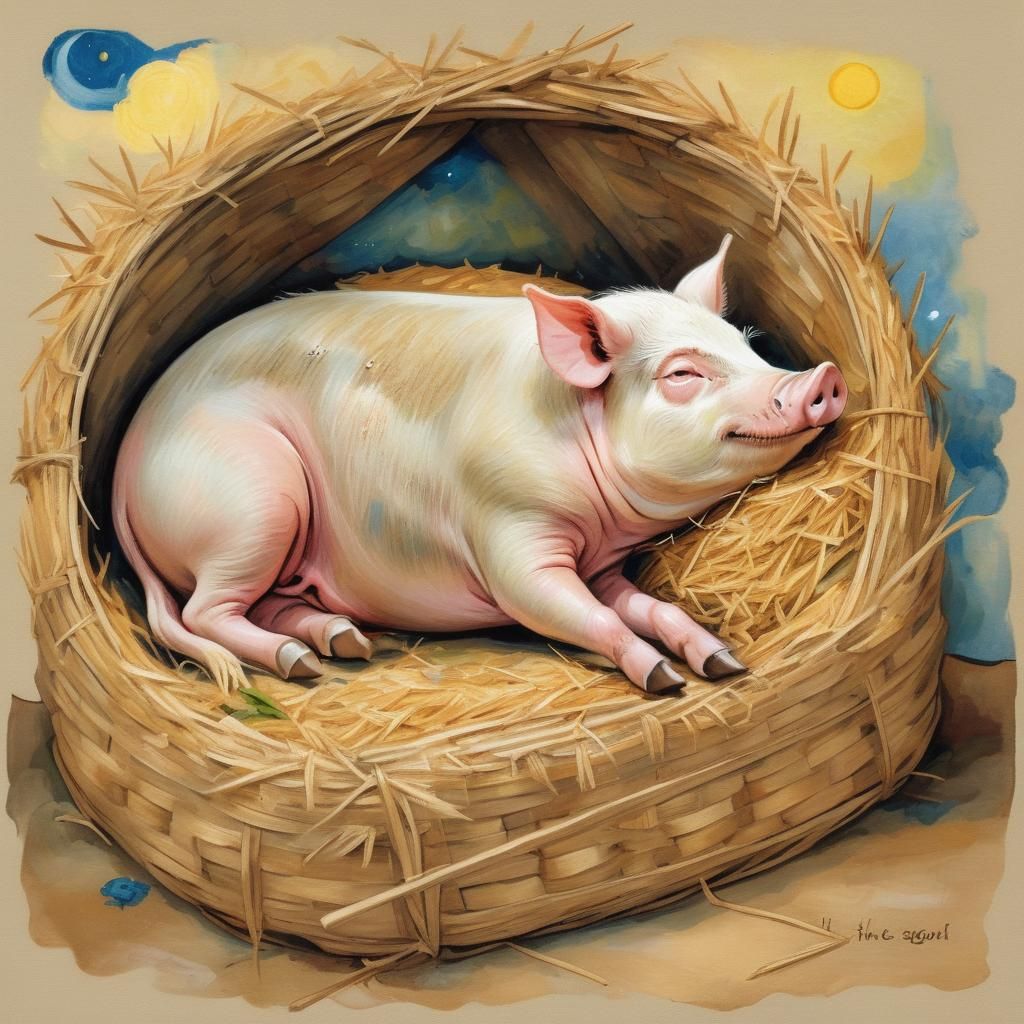 Tarot Card: Pig Sleeping in Medieval Bed