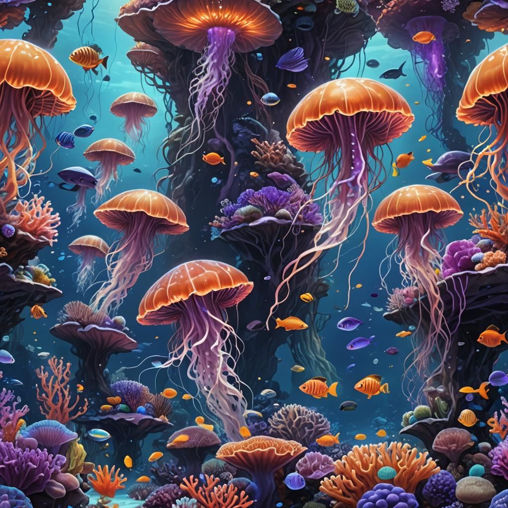 Ethereal Underwater Landscape with Coral Reefs