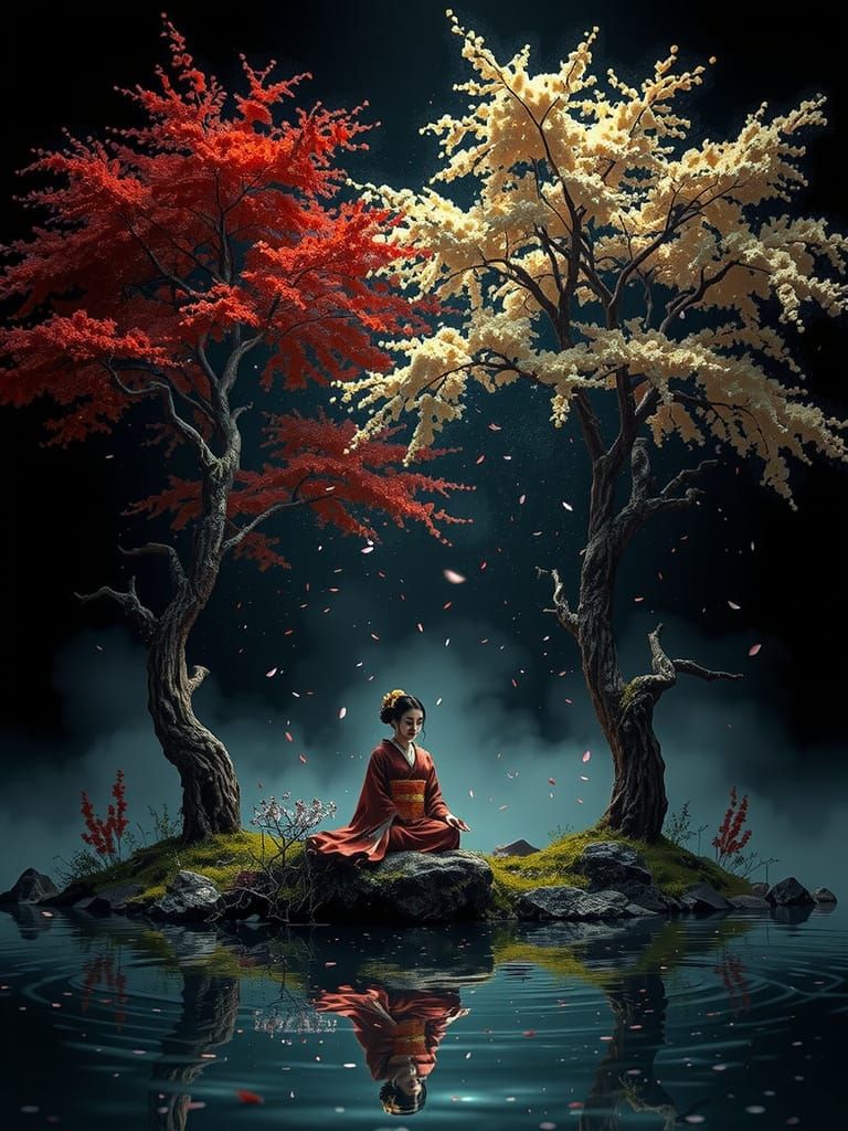 Mystical Geisha in Vibrant Sakura Bloom