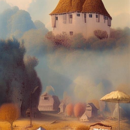 Whimsical Cakeland Village in Watercolor Style