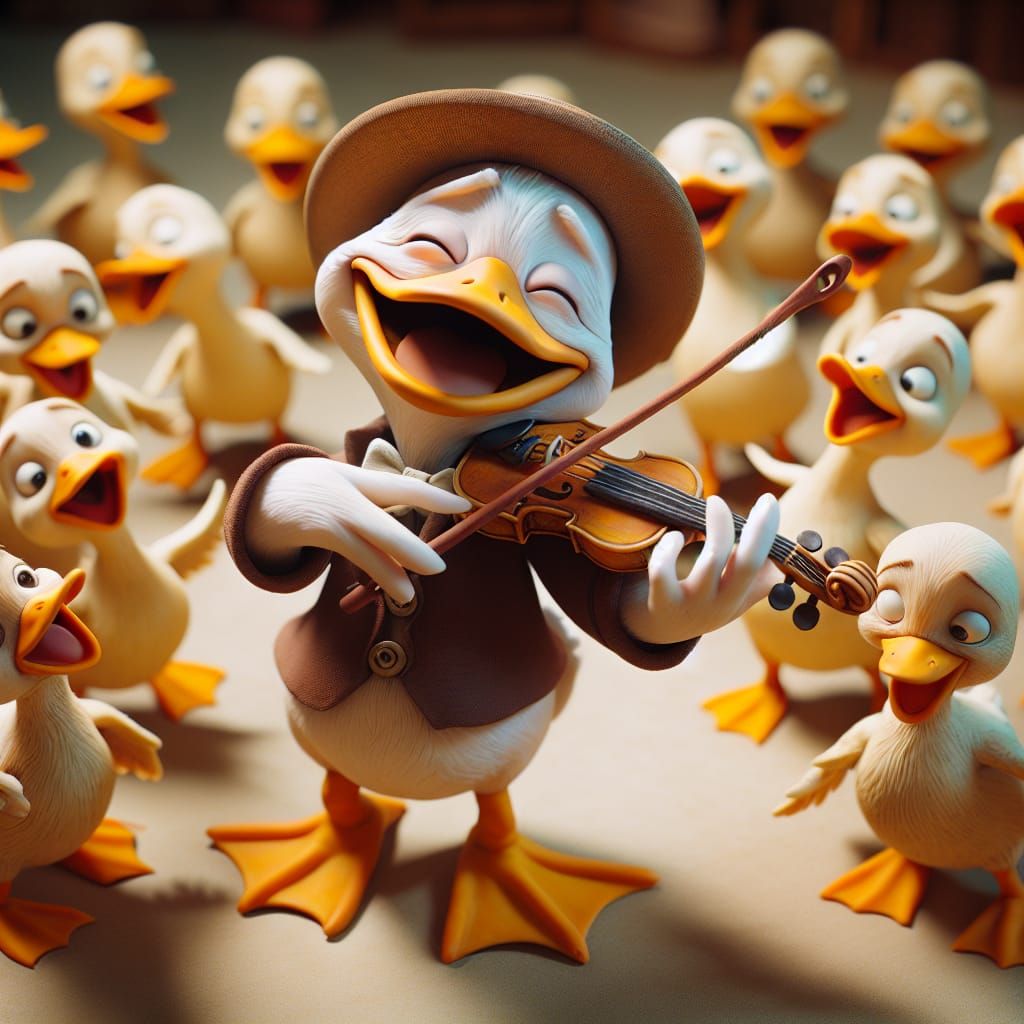 Duck Plays Violin to Dancing Ducklings in Claymation