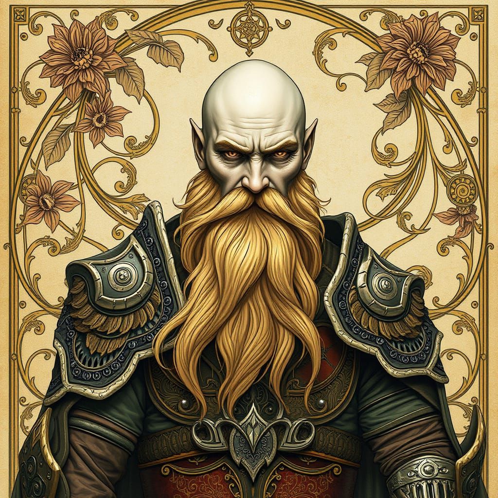 Art Nouveau Warrior with Flowing Beard