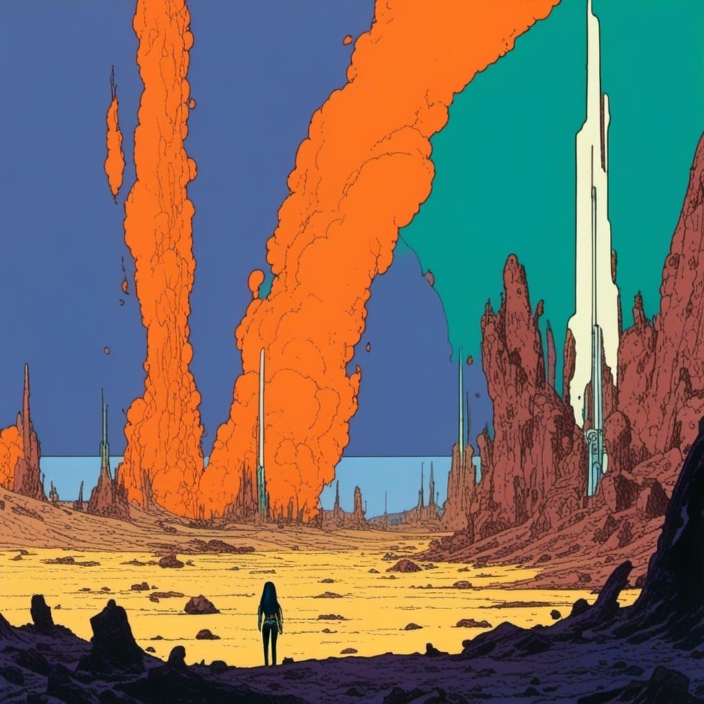 Alien Temple in Moebius Style