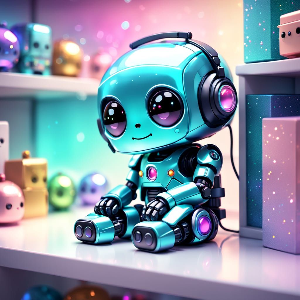 Chibi Robot Sleeping: Digital Art with Bokeh