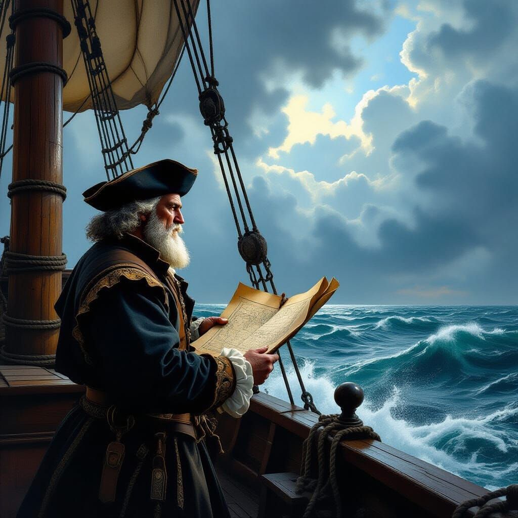 Christopher Columbus Navigates Stormy Seas on Santa María