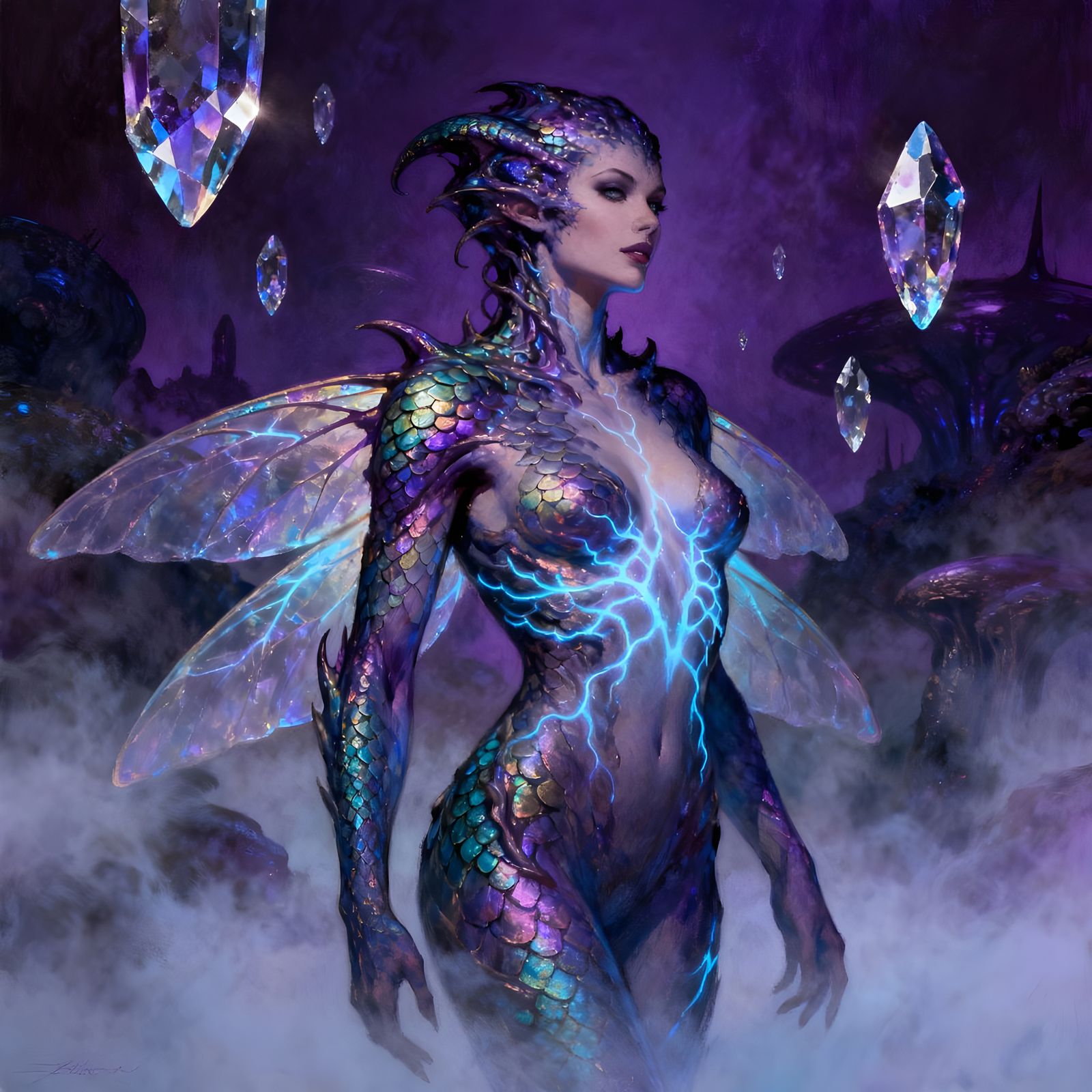 Sensual Fantasy Sci-Fi Creation in Dramatic Light