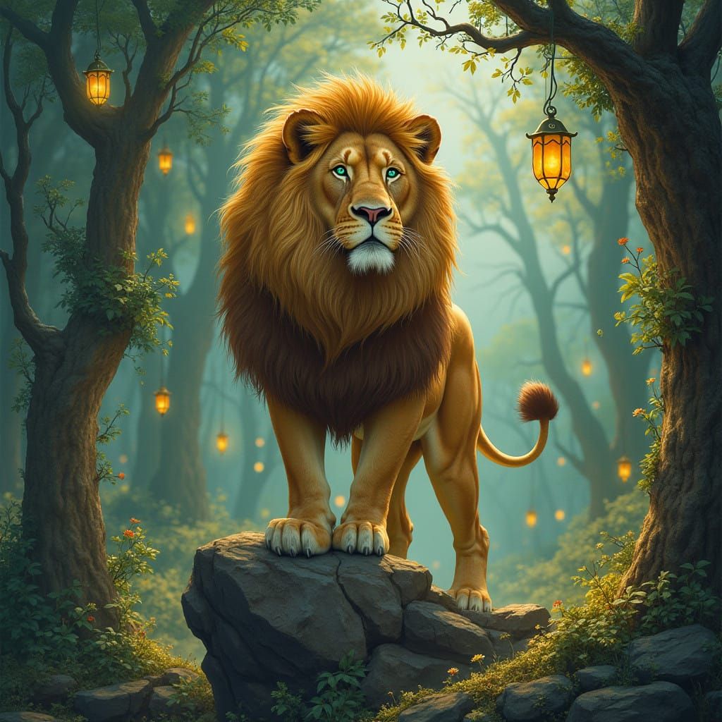 Majestic Lion King of Whimsical Fantasy Realm