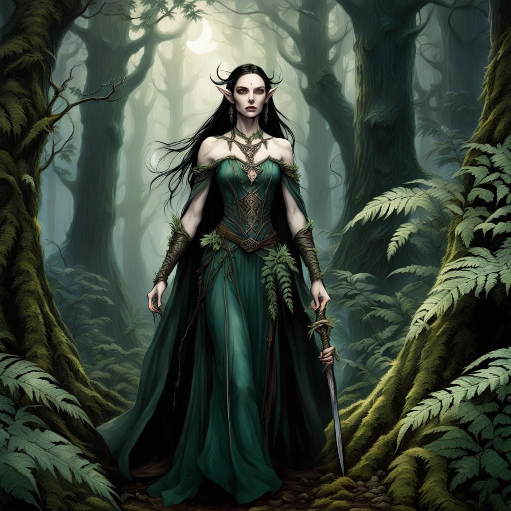 Elf Maiden and Warrior in Mystical Forest