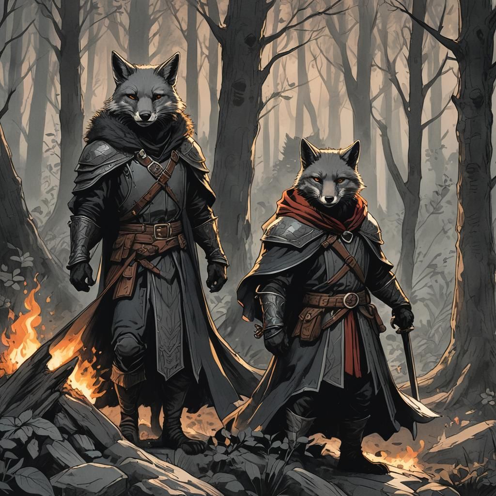 Mystical Dark Silver Fox Assassin in Redwall Style