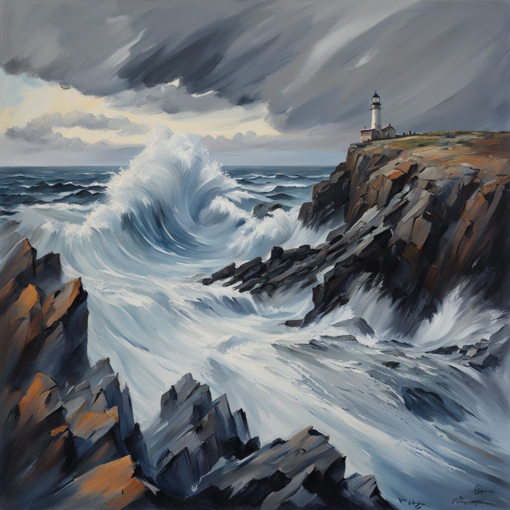 Dramatic Seascape with Turbulent Waves and Rugged Cliffs