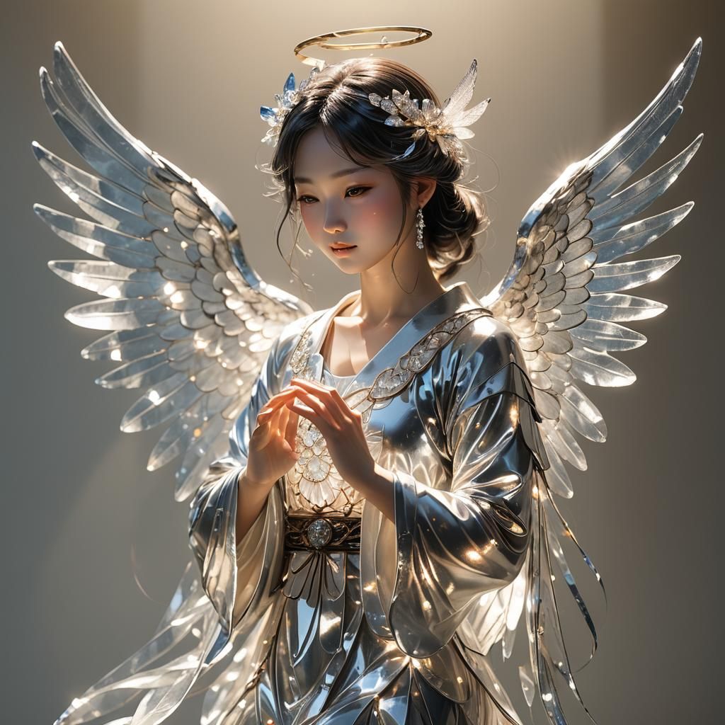 Japanese Angel with Crystal Wings in Backlight