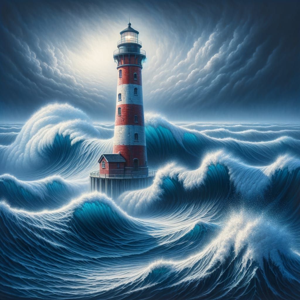 Lighthouse Guiding Through Stormy Ocean Waves