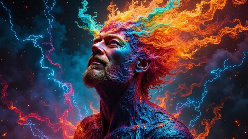 Stained Glass Fractal Art: Rainbow Insectoid Man