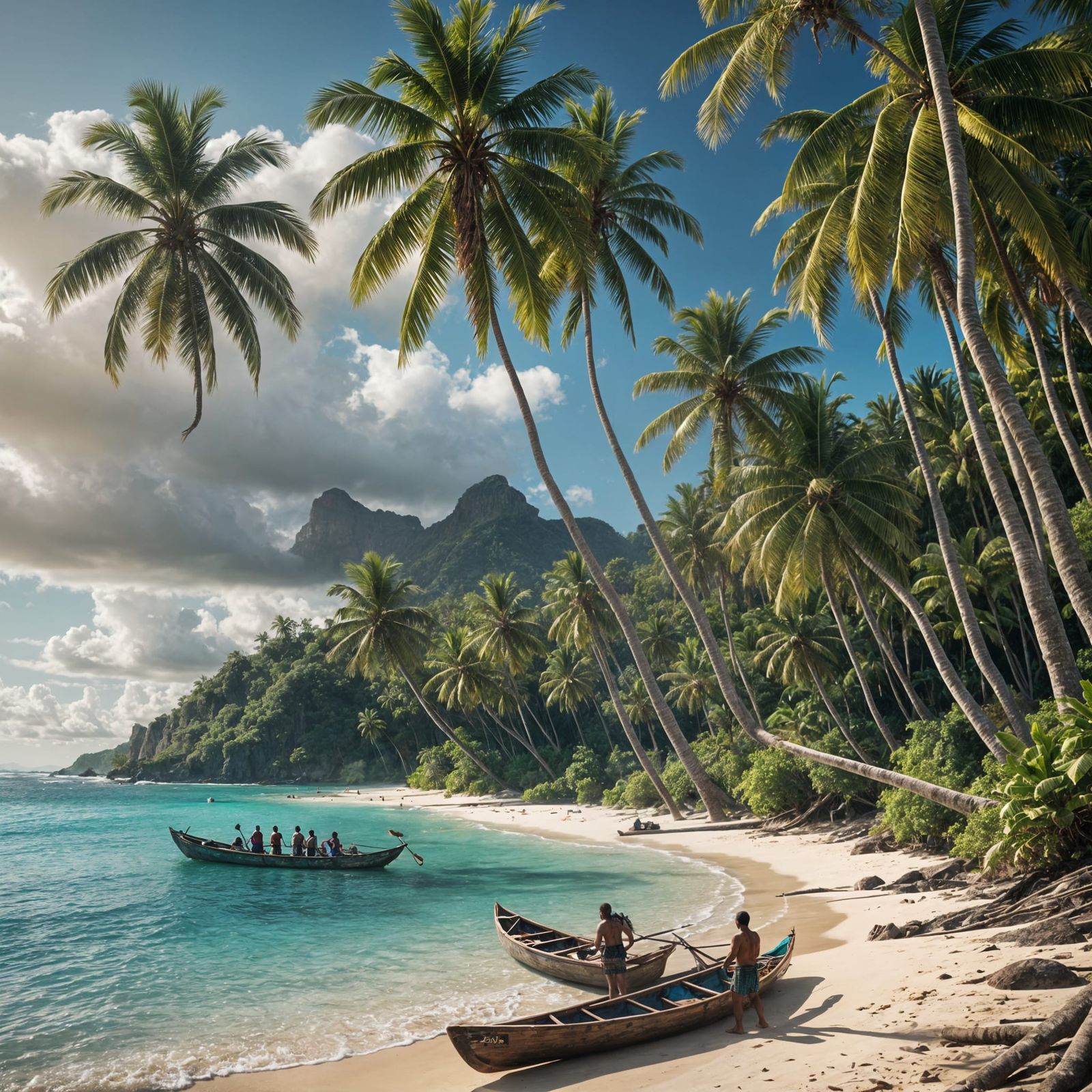 Samoan Fishermen on a Tropical Beach