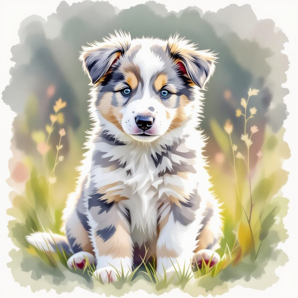 Watercolor White Shepherd Puppy Adorable