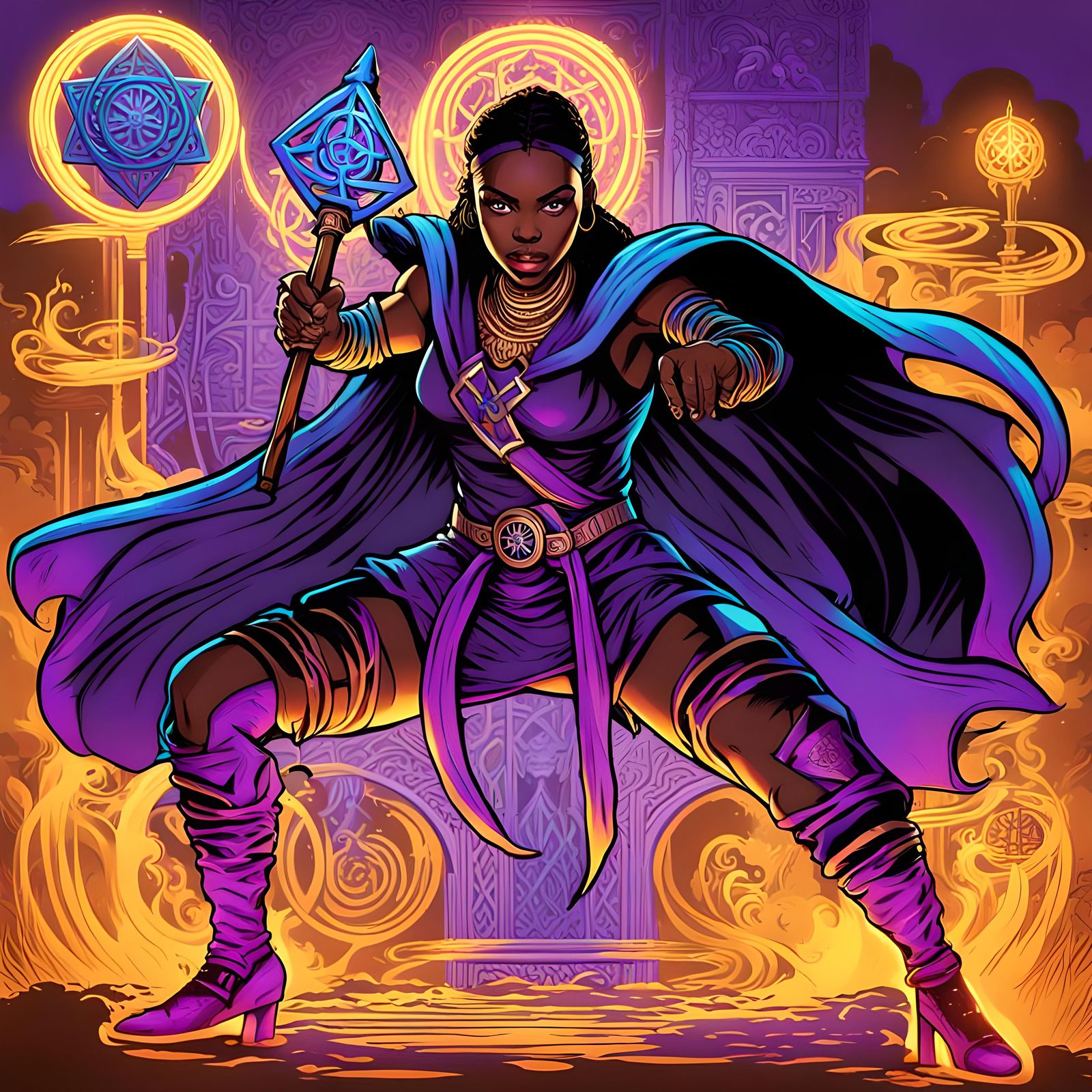 Sassy Witch with Magical Staff Comic Book Art