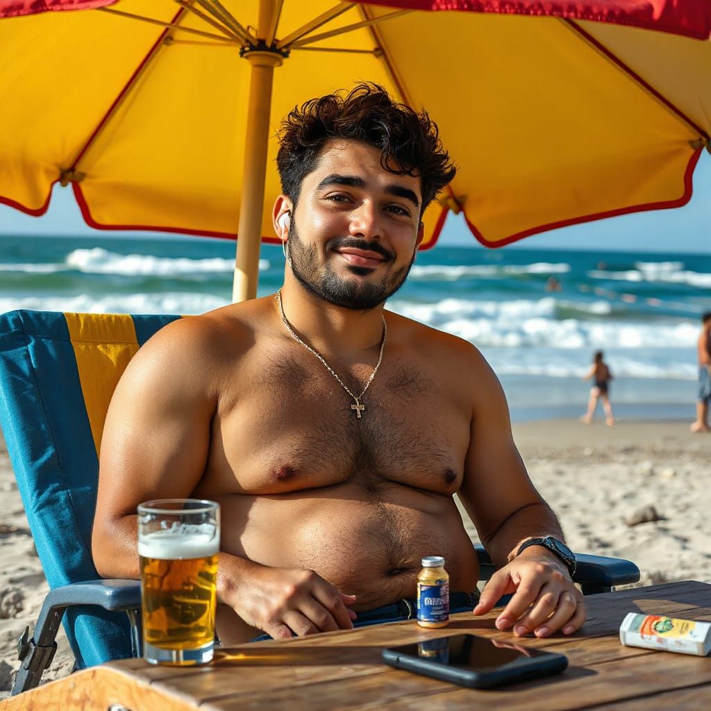 Man Relaxing on Beach in Vibrant Portrait
