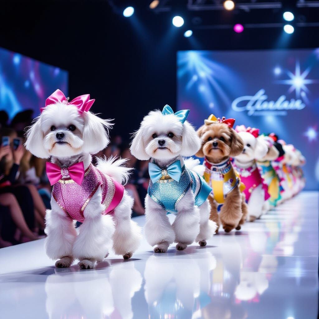 Maltese Dog Fashion Show with Stylish Outfits