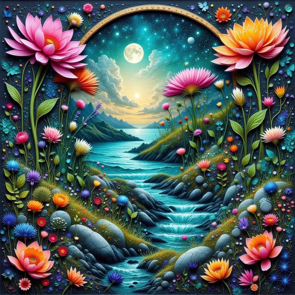 Impasto Painting with Emerald, Cranberry, Sapphire Colors