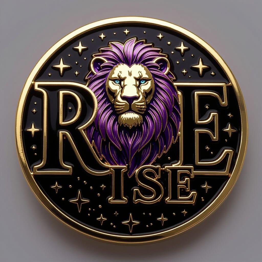 Gold & Black "RISE" Lapel Pin with Starry Lion