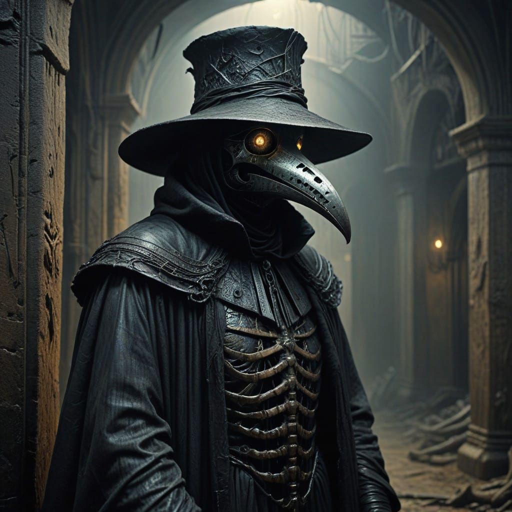 Mysterious Plague Doctor in Copper Engraving Style