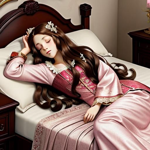 Sleeping Beauty Portrait in Brocade Detailed Painting