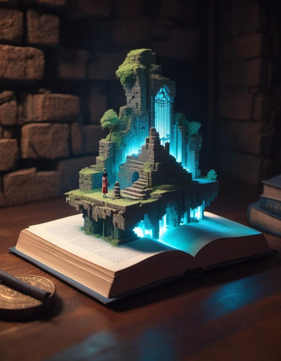 Pixel Art Woman in Ancient Ruins