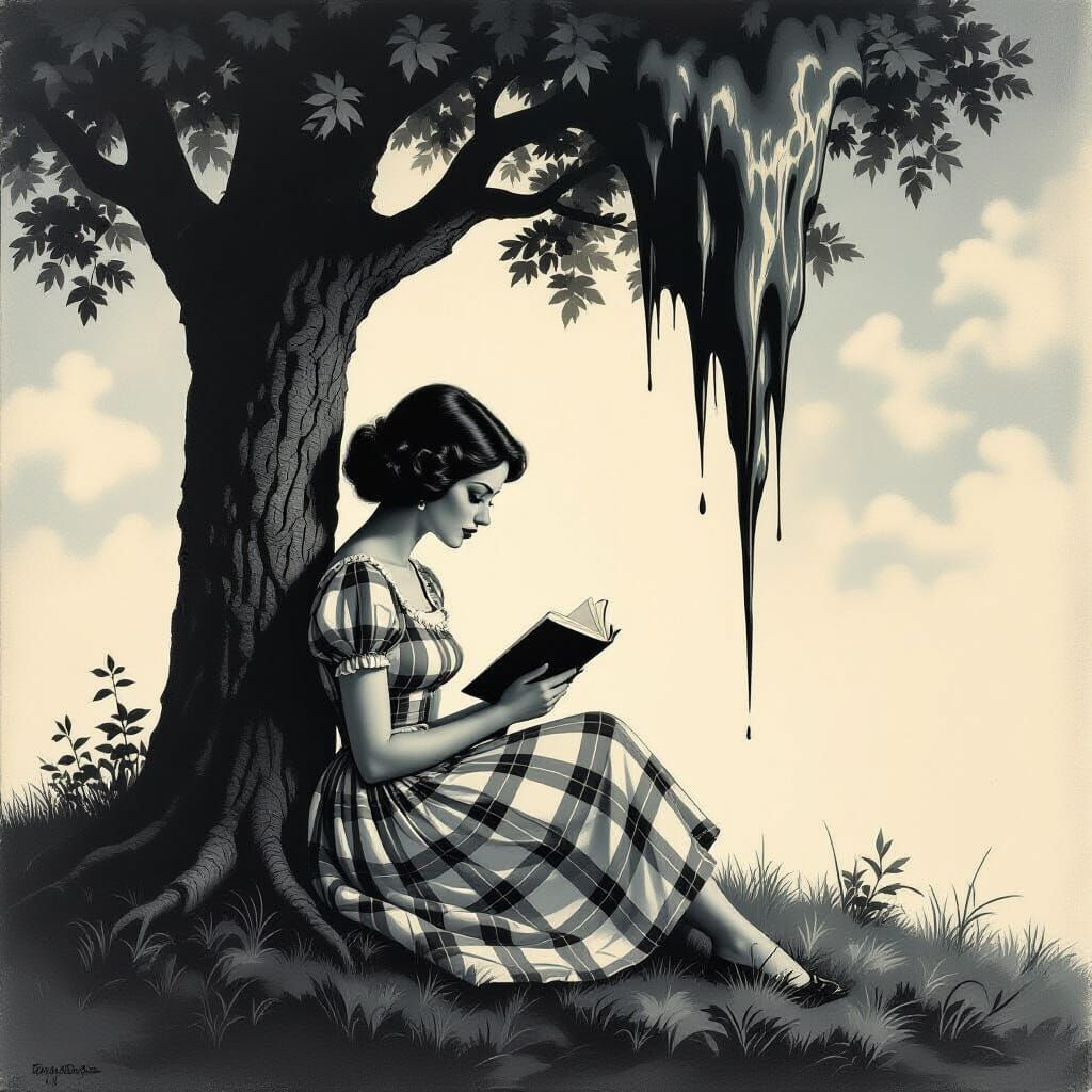 Surreal Woman Reading Under a Tree