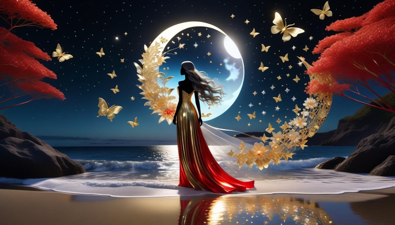 Holographic Gold Beach Silhouette with Flowers