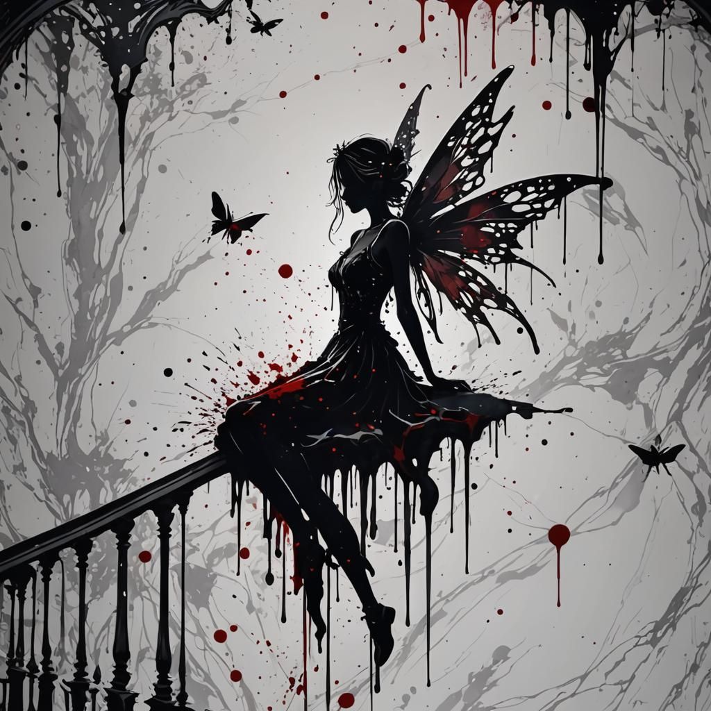 Blood Fairy Silhouette on Starry Balcony