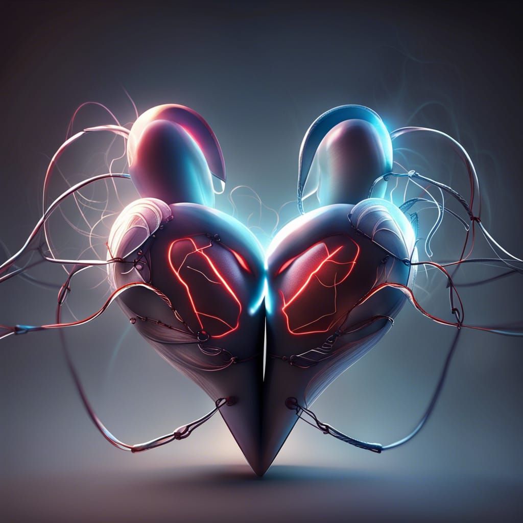 Electric Hearts Connected by Cables with Electric Shock